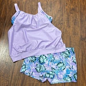 Lilac Tropical Two-Piece Tankini Swim Set - Women